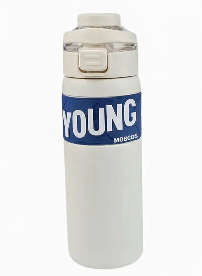 موبكوس كوب معزول بالفراغ مزدوج الجدار مصنوع من الفولاذ المقاوم للصدأ 304 مع غطاء مرن وقشة سعة 650 مل، زجاجة مياه رياضية للمشي لمسافات طويلة (أبيض)